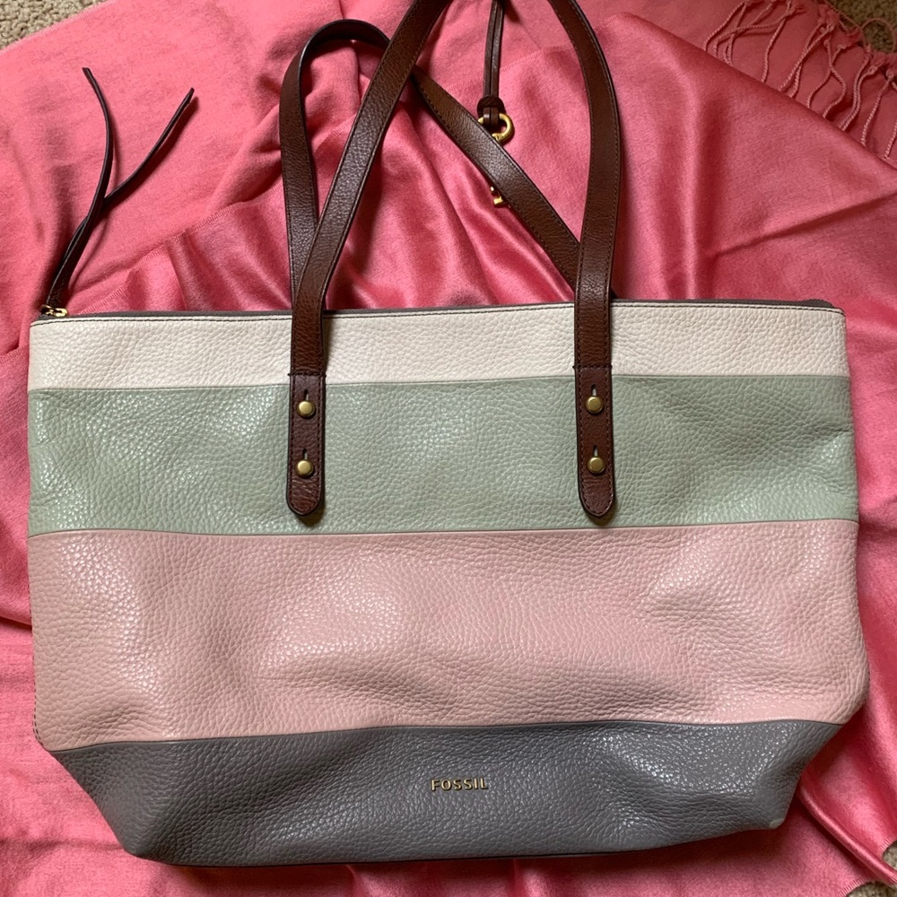 Color-blocked Fossil Tote EUC